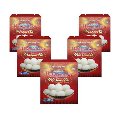 Heeralal's | Bikaneri Rasgulla | Spongy & Delicious Open-And-Eat Tinned Sweet | 5Kg (1Kg x 5) Net Weight | 20 Pcs Per Can | Vegetarian | Zero Preservative