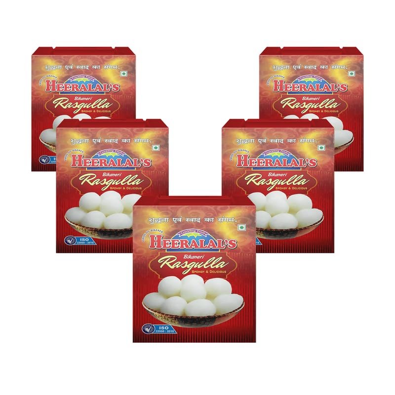 Heeralal's | Bikaneri Rasgulla | Spongy & Delicious Open-And-Eat Tinned Sweet | 5Kg (1Kg x 5) Net Weight | 20 Pcs Per Can | Vegetarian | Zero Preservative
