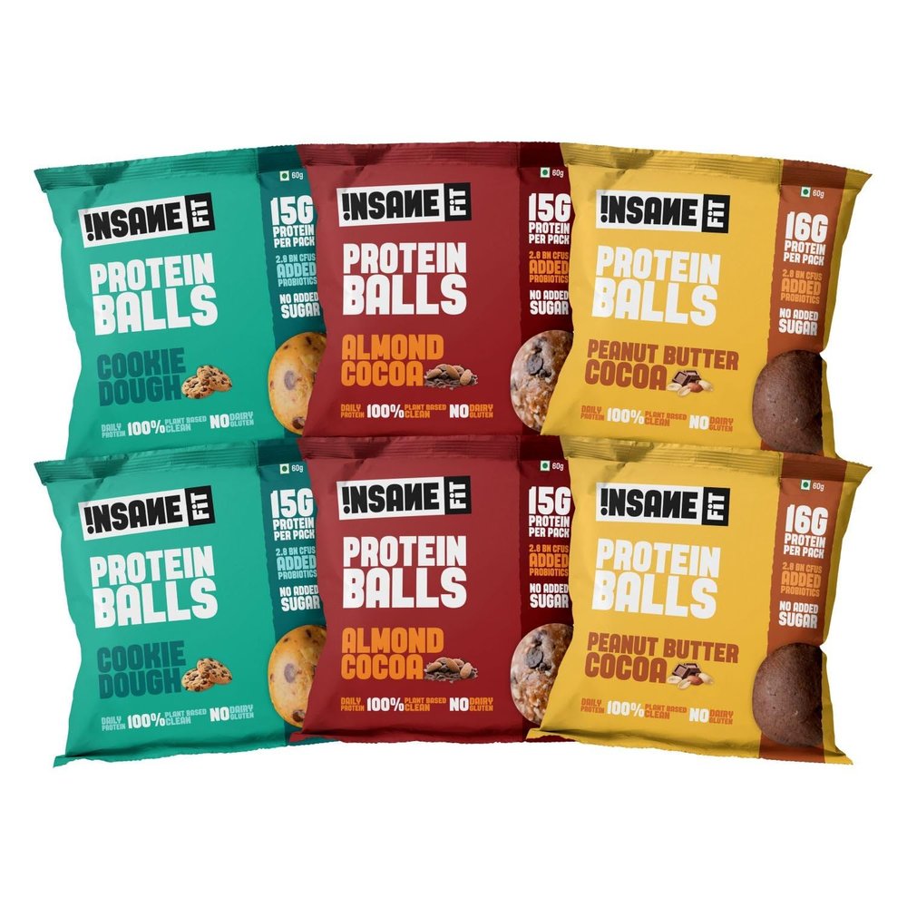Insane Fit - Protein Balls BIT NUTTY COMBO (6 x 60G) | 15G Daily Protein for Fitness, Gym, Workout, Travel, Office | Sugarfree, All Natural, Vegan, Healthy Snack for Active Lifestyle