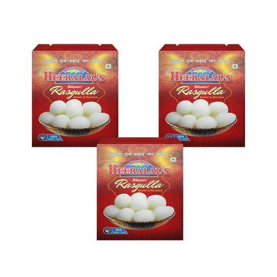 Heeralal's | Bikaneri Rasgulla | Spongy & Delicious Open-And-Eat Tinned Sweet | 3Kg (1Kg x 3) Net Weight | 20 Pcs Per Can | Vegetarian | Zero Preservative