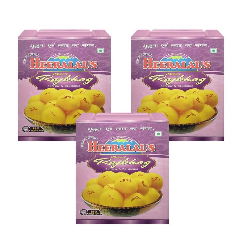 Heeralal's Bikaneri Rajbhog | 3Kg (1Kg x 3) | Ready-To-Serve Indian Royal Mithai Snack | 10 Pieces Per Can | Vegetarian