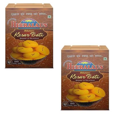Heeralal's Bikaneri Kesar Bati | 2Kg (1Kg x 2) | Rajasthani Mithai | 20 Piece Per Tin Packing | Festival Gift Pack