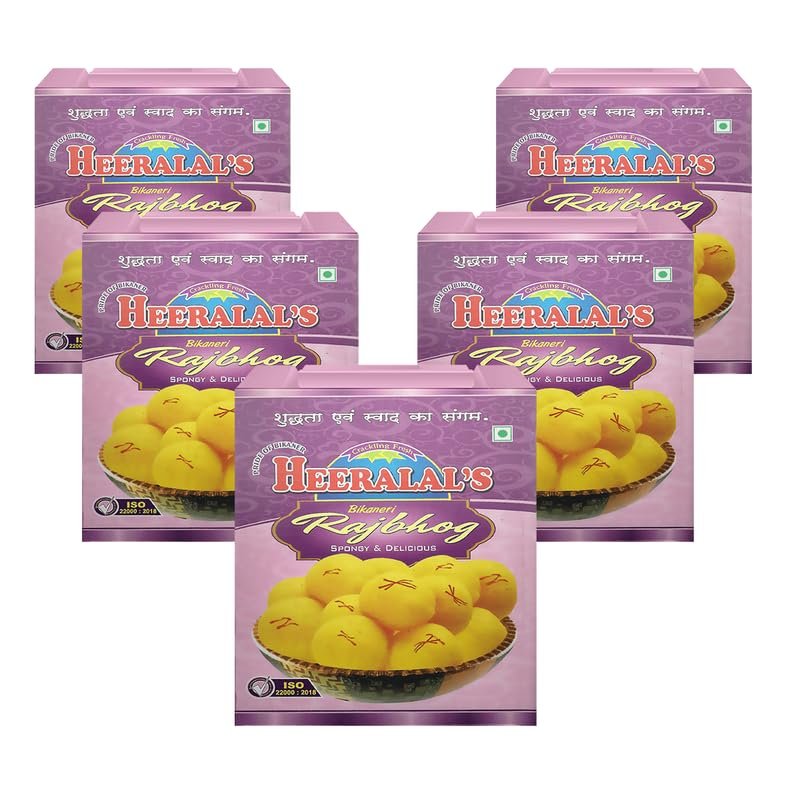 Heeralal's Bikaneri Rajbhog | 5Kg (1Kg x 5) | Ready-To-Serve Indian Royal Mithai Snack | 10 Pieces Per Can | Vegetarian
