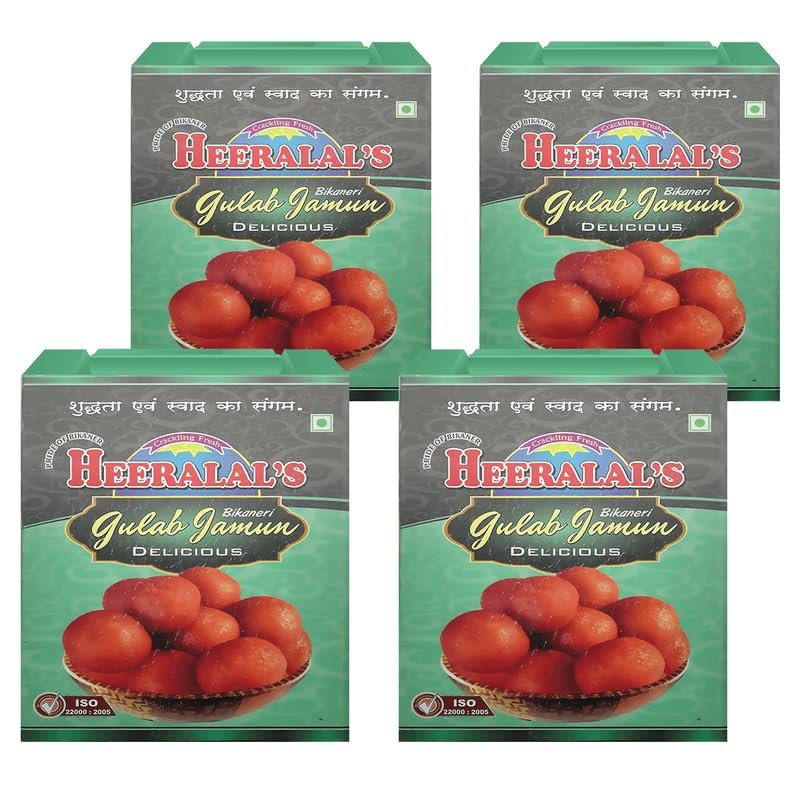 Heeralal's | Bikaneri Gulab Jamun | Mouth-Watering Ready-To-Eat Indian Mithai | 4Kg (1Kg x 4) Net Weight | 14 Pieces Per Can | Vegetarian | Zero Preservative