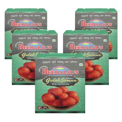 Heeralal's | Bikaneri Gulab Jamun | Mouth-Watering Ready-To-Eat Indian Mithai | 5Kg (1Kg x 5) Net Weight | 14 Pieces Per Can | Vegetarian | Zero Preservative