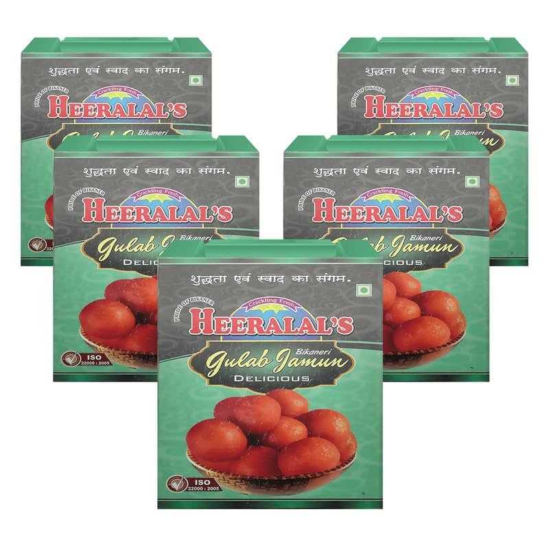 Heeralal's | Bikaneri Gulab Jamun | Mouth-Watering Ready-To-Eat Indian Mithai | 5Kg (1Kg x 5) Net Weight | 14 Pieces Per Can | Vegetarian | Zero Preservative