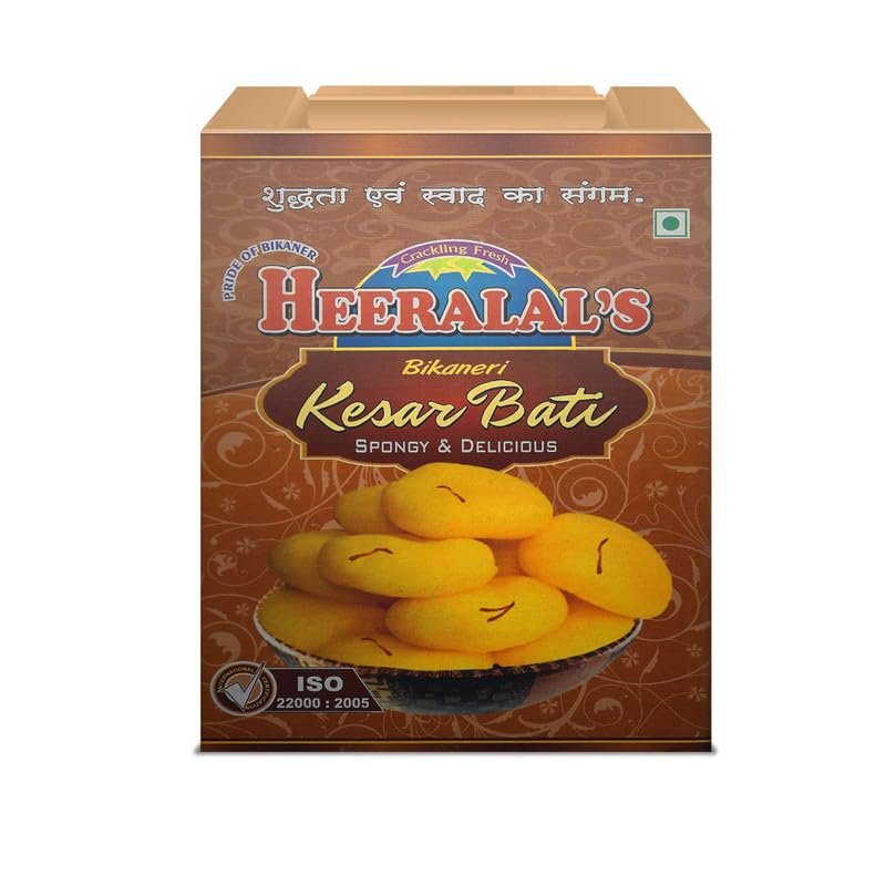 Heeralal's Bikaneri Kesar Bati | 1Kg | Rajasthani Mithai | 20 Piece Per Tin Packing | Festival Gift Pack