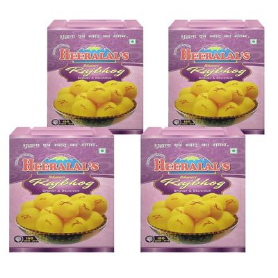 Heeralal's Bikaneri Rajbhog | 4Kg (1Kg x 4) | Ready-To-Serve Indian Royal Mithai Snack | 10 Pieces Per Can | Vegetarian