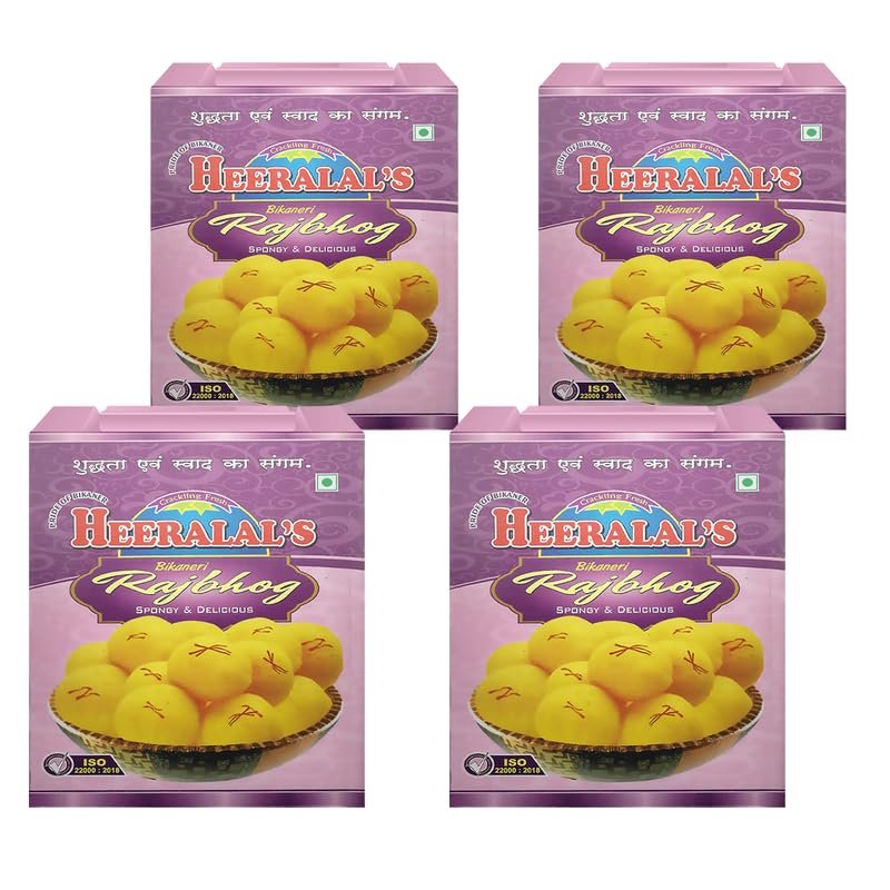 Heeralal's Bikaneri Rajbhog | 4Kg (1Kg x 4) | Ready-To-Serve Indian Royal Mithai Snack | 10 Pieces Per Can | Vegetarian