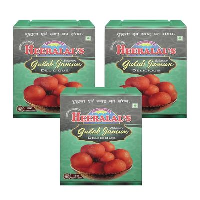 Heeralal's | Bikaneri Gulab Jamun | Mouth-Watering Ready-To-Eat Indian Mithai | 3Kg (1Kg x 3) Net Weight | 14 Pieces Per Can | Vegetarian | Zero Preservative