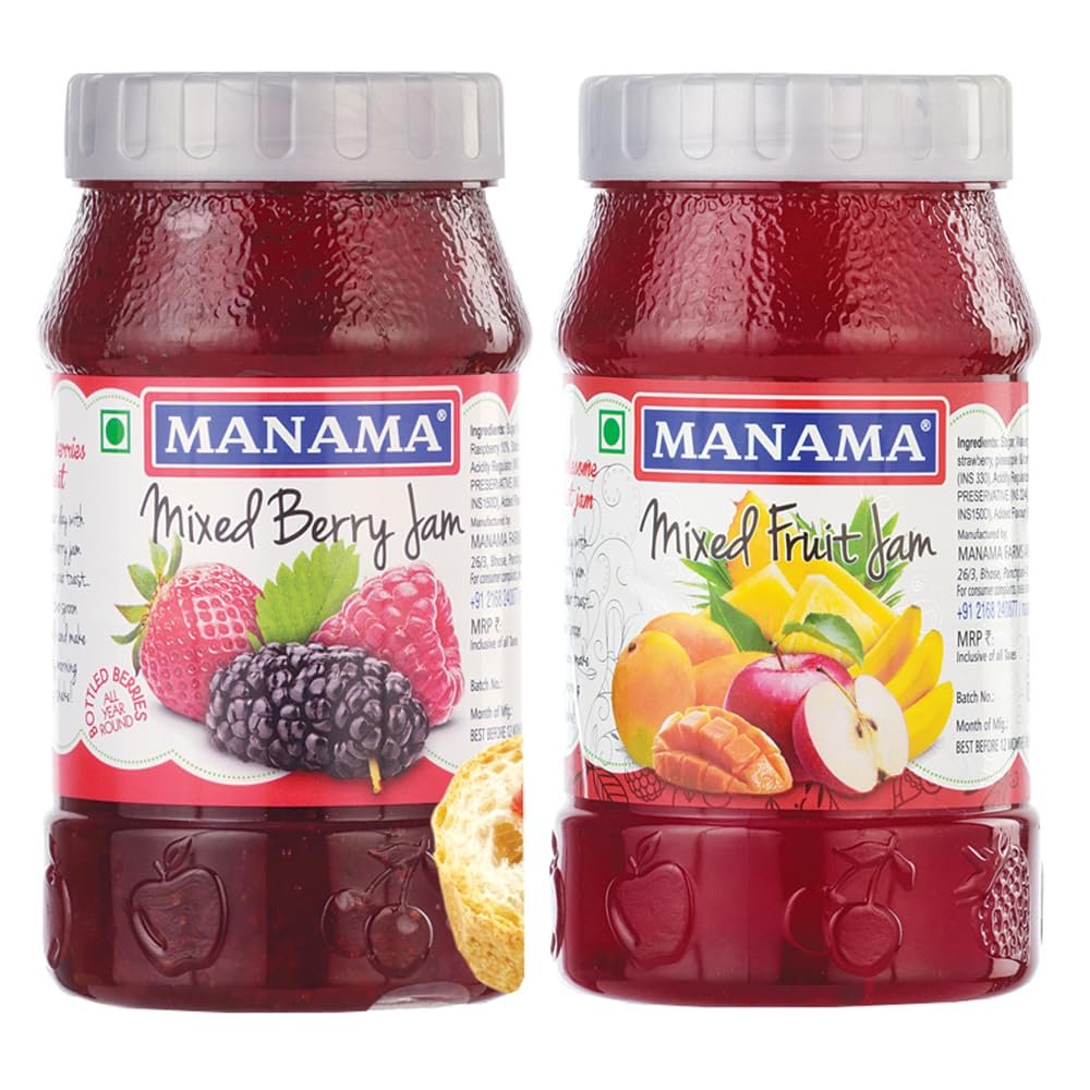 Manama Mixed Berry Jam and Mixed Fruit Jam, 500GMS Each, Pack of 2