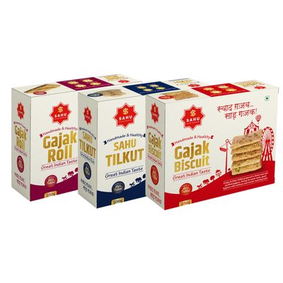 SAHU GAJAK BHANDAR Gajak Roll Tilkut 750 Gram | 3 Box Pack | Gajak Biscuit | Gazak Roll | Rajasthani Tilkut Each 250g
