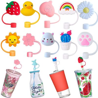 9UP 10Pcs Reusable Cute Cartoon Straw Cap | Silicone Straw Cover Cap | Dust-Proof Drinking Straw Tips Lids Cover (Size : 9mm, Multi-Design)