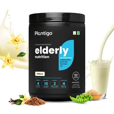 Plantigo Superior 51+ Plant Protein Powder for Senior Adults | Elders, Old Men & Women | No Sugar, 14 Calories | Pea Protein, Oats | Heart Health & Muscle Recovery, Protein (Vanilla - 500g)