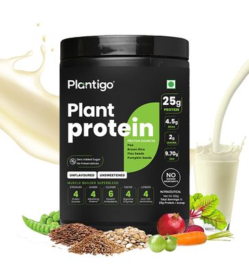 Plantigo Plant Protein Powder 500g - Unsweetened, Unflavoured, No added Sugar & Sweetener | Plant Based Pea Protein Powder |25g Protein, BCAA, Fiber - Men & Women Muscle Growth, Cooking, Baking