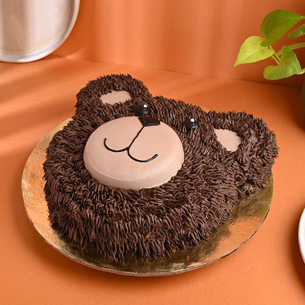 FlowerAura Delicious Fresh Playful Bear Face Theme Chocolate Kids Cake For Gifting As Birthday Cake, Cheer-Up Cake, Appreciation Cake, Daughter's Day Cake, Children's Day Cake (Same Day Delivery)(2Kg)