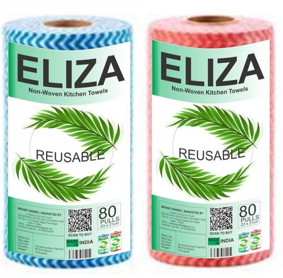 Eliza Non Woven Reusable & Washable Kitchen Towel Roll, Pack of 3-80 Pulls Per Roll, 240 Sheets