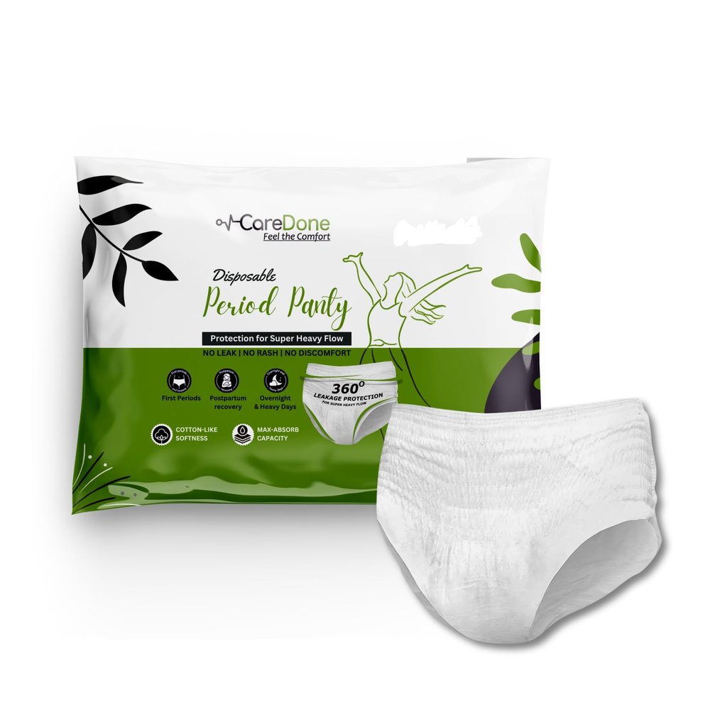 CareDone White Sanitary Disposable Period Panty for Regular Flow & Heavy Flow| No Leakage, No Rashes, No Discomfort | Maternity Panties (S, 2)