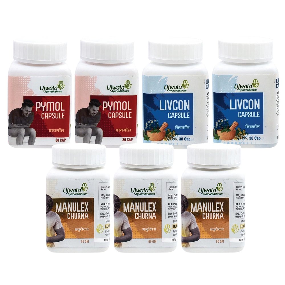 Pymol+Livcon Capsule and Manulex Churna 15 Days Complete KIT for Piles and support | Fissure, Fistula, Inflammation & Rectum