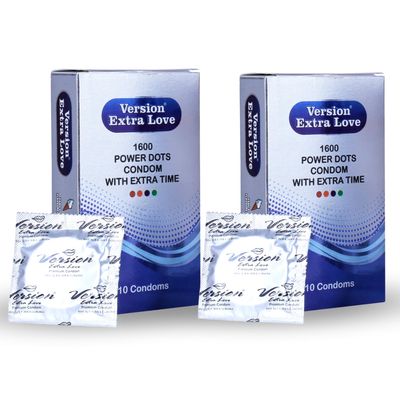 Version Extra Love Version (Extra Dotted, Extra Time) 20s, Pack of 2 (Grapes + Strawberry) Condoms for Men (Extra Large, 2 Vanilla)