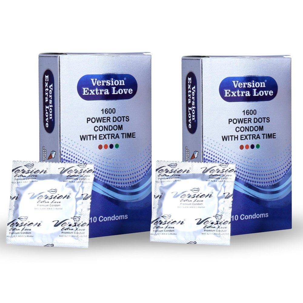 Version Extra Love Version (Extra Dotted, Extra Time) 20s, Pack of 2 (Grapes + Strawberry) Condoms for Men (Extra Large, 2 Vanilla)