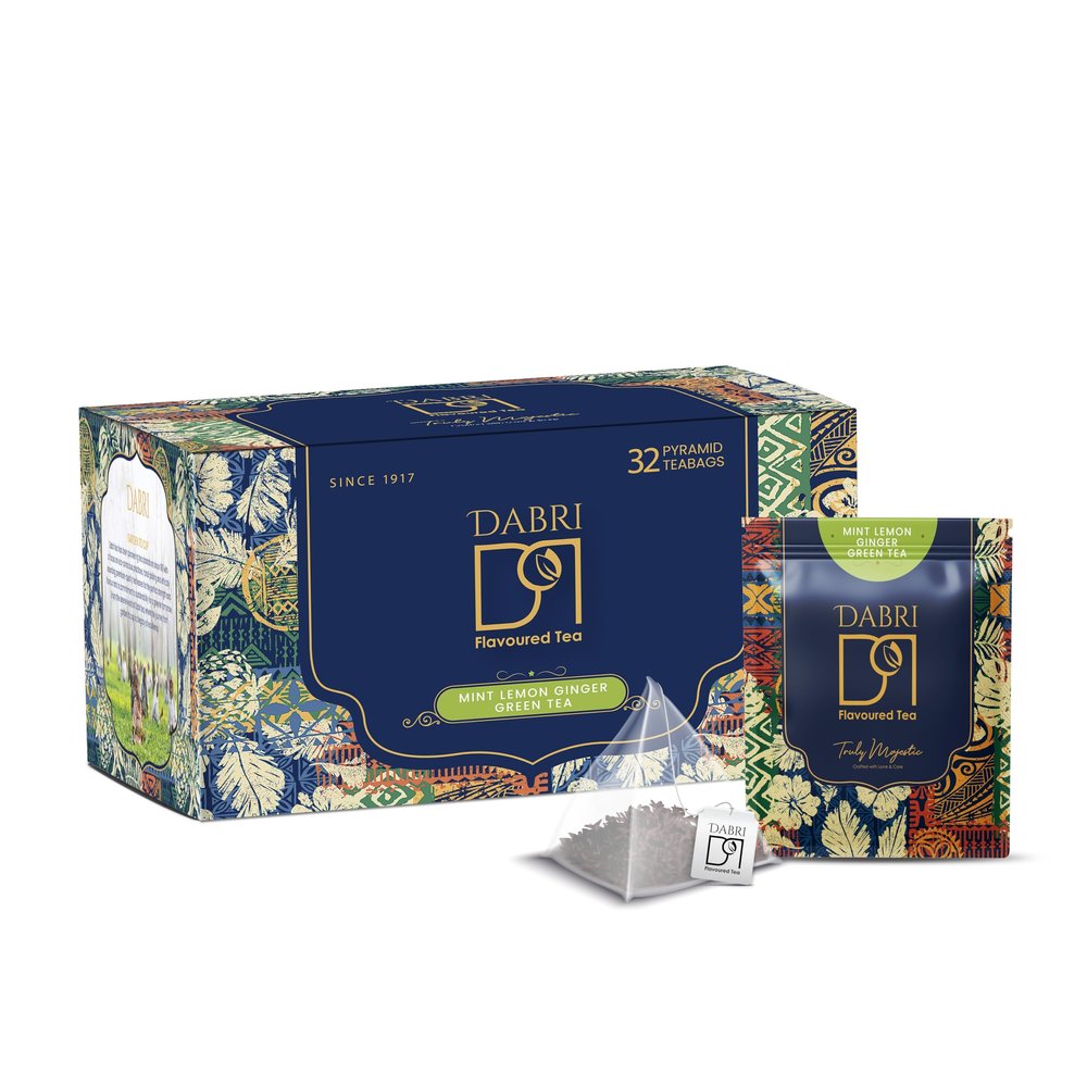 Dabri Mint Lemon Ginger Detox Green Tea 32 Pyramid Dip Tea Bags|Rich Antioxidant|Natural Freshens breathe with Lemon Grass,Mint Leaves,Dry Ginger|Build Immunity,Improve Digestion & Manage weight