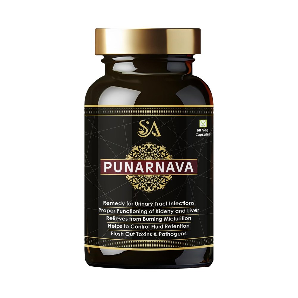PUNARNAVA Capsules| Good Gut Health & Healthy Appetite| Heart and Urinary Health|UTI|Kidney|Liver|Fluid retention| 60 Veg capsules| MEN HEALTH WELLBEING