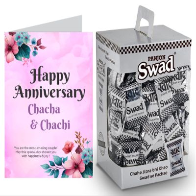 Swad Happy Anniversary Chacha Chachi Gift with Card (Swad Digestive Candy 125 Gift Box & 1 Greeting card)