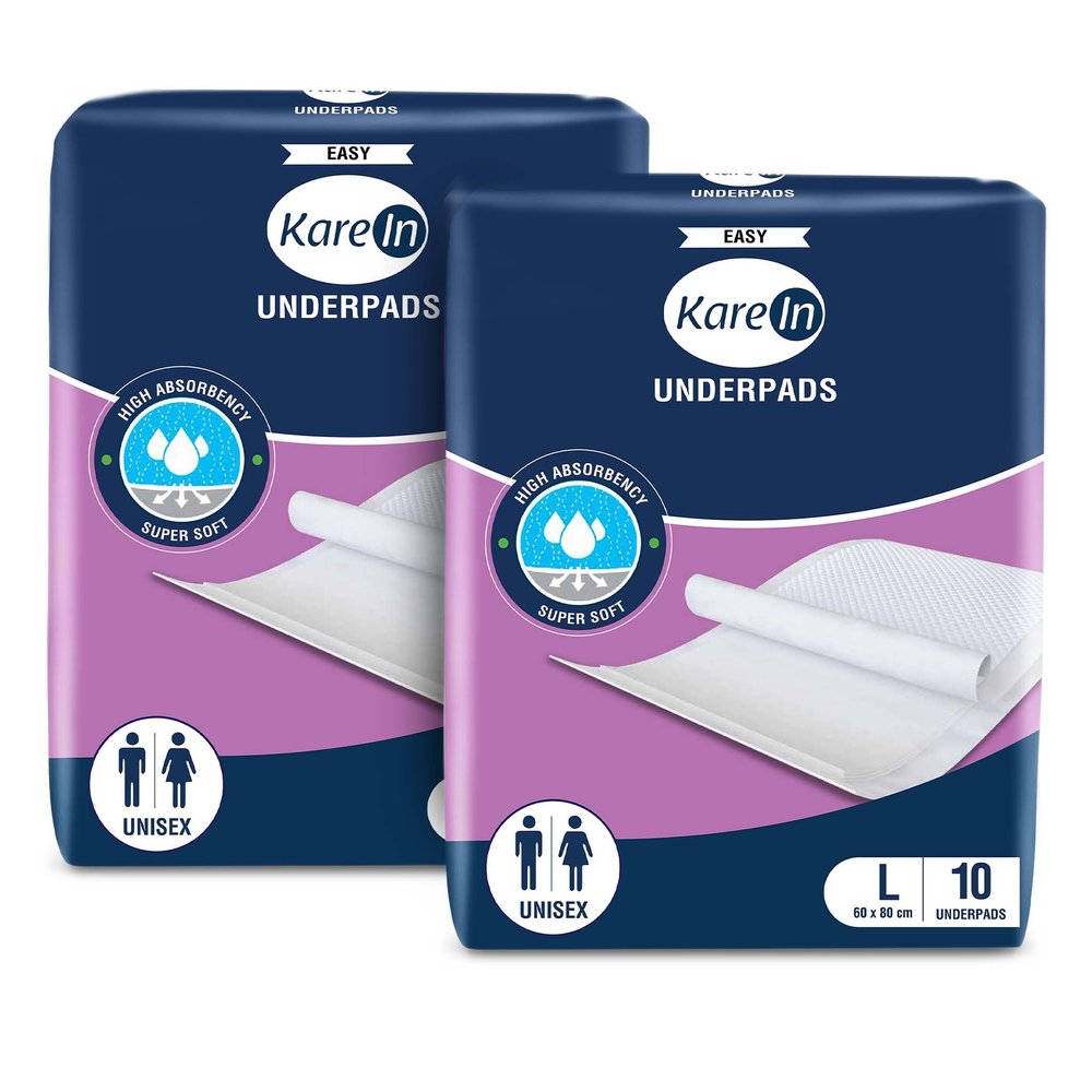 KareIn Easy Underpads, Large 60 X 80 Cm, 20 Count, High Absorbency, Leak Proof, Unisex, Pack of 2