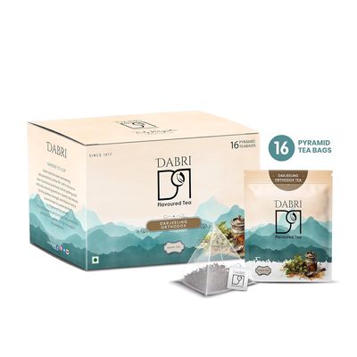 DABRI Darjeeling Orthodox Black Tea 16 Pyramid Dip Tea Bags | No muslin or paper used | Authentic Black Tea from the premium estates in Darjeeling | Light, Floral & Muscatel Flavor