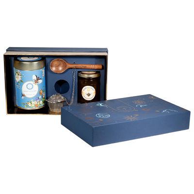 Himalayan Firefly Celestial Treasures Gift Box | Assorted Floral Teas | Pure Honey | Neem Wooden Spoon | Stainless Steel Tea Infuser | Wellness and Mindful Gifting for Home and Office