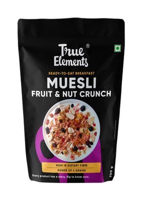 True Elements Fruit & Nut Crunch Muesli 700g - 100% Wholegrain | Made with 17% Millets | Rich in Fibre & Protein | Breakfast Cereal | Diet Food
