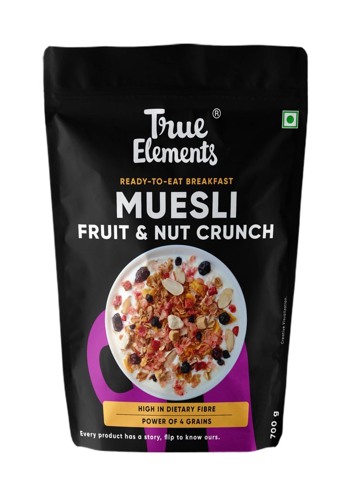 True Elements Fruit & Nut Crunch Muesli 700g - 100% Wholegrain | Made with 17% Millets | Rich in Fibre & Protein | Breakfast Cereal | Diet Food