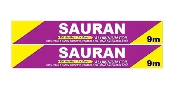9 Meter Pack of 2 Silver Aluminium Foil Wrap for Food Packing, Cooking, Baking