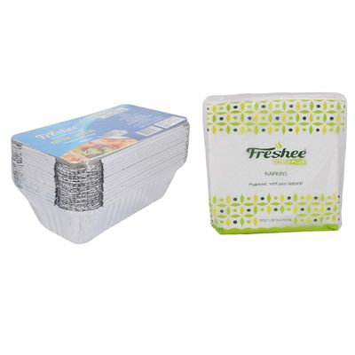 Freshee 25 pcs Aluminium Silver Foil Container 660ml with 50 Sheets of 1ply Tissue Paper Sheets