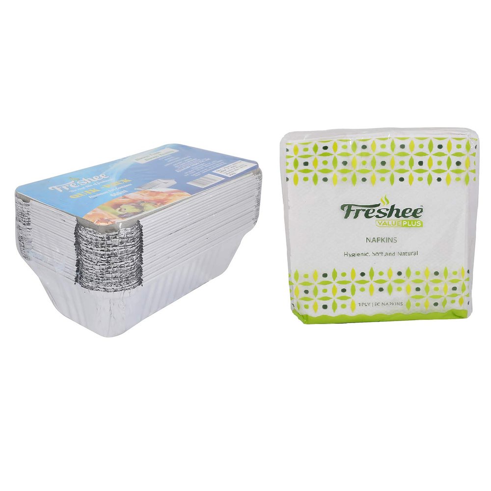 Freshee 25 pcs Aluminium Silver Foil Container 660ml with 50 Sheets of 1ply Tissue Paper Sheets
