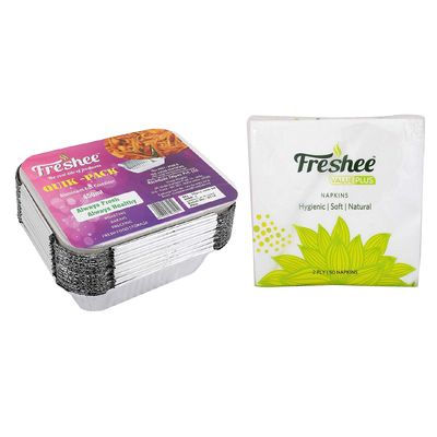 Freshee 450ml 25pcs Aluminium Foil Containers with 50 Sheets of 2ply Tissue Paper Sheets