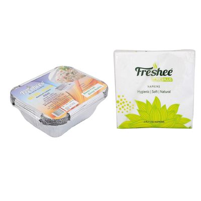 Freshee 450ml 10pcs Aluminium Foil Containers with 50 Sheets of 2ply Tissue Paper Sheets