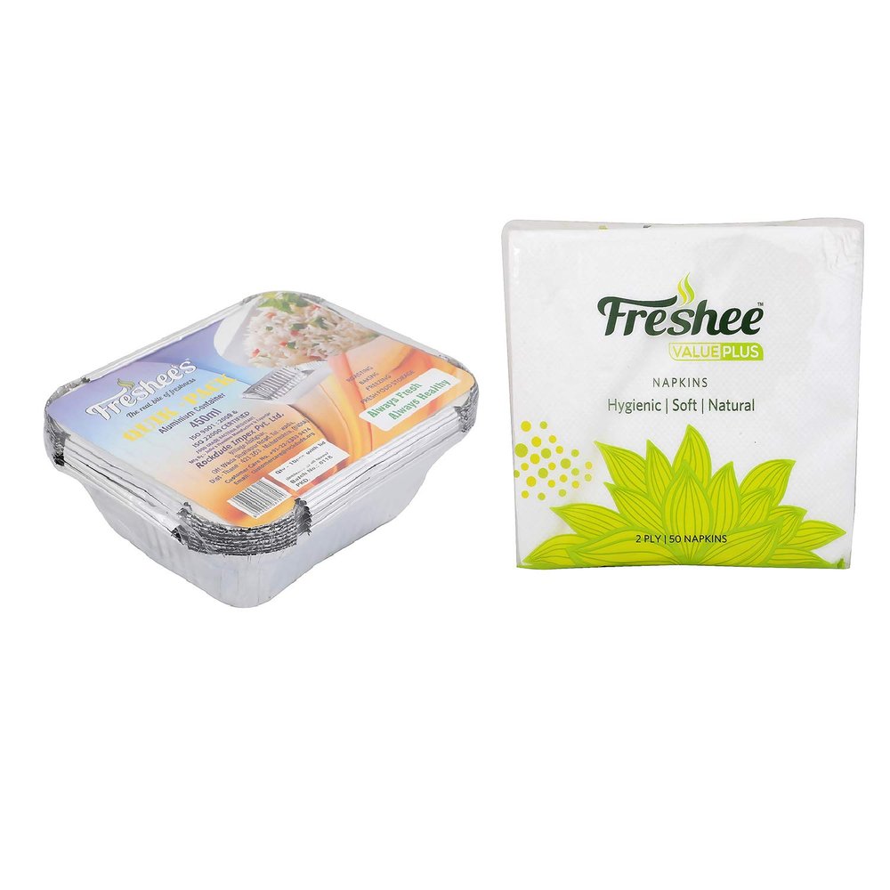 Freshee 450ml 10pcs Aluminium Foil Containers with 50 Sheets of 2ply Tissue Paper Sheets