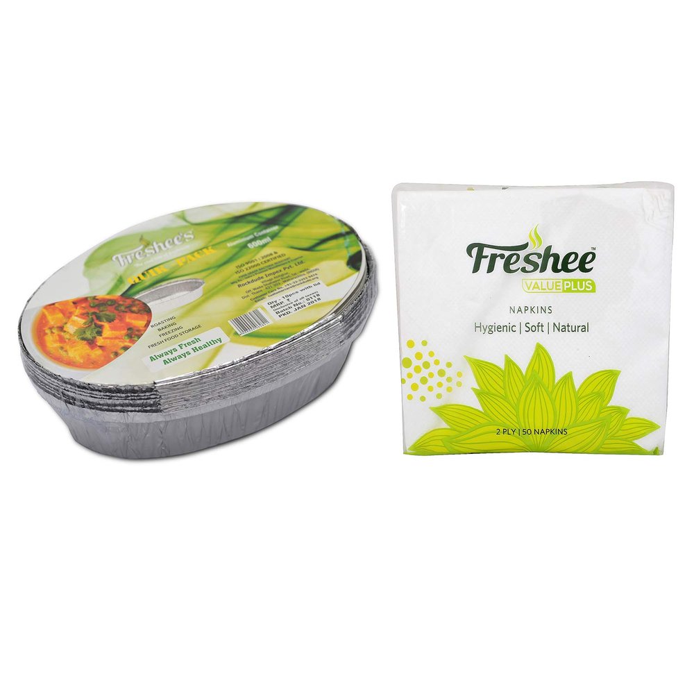 Freshee 600ml 10pcs Aluminium Foil Containers with 50 Sheets of 2ply Tissue Paper Sheets