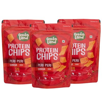 GREENLAND Protein Chips (Pack of 3, 80g Each) Healthy Snacks | Gluten Free | Rich in Protein | Zero Trans Fat | Flavor: Peri Peri Quinoa