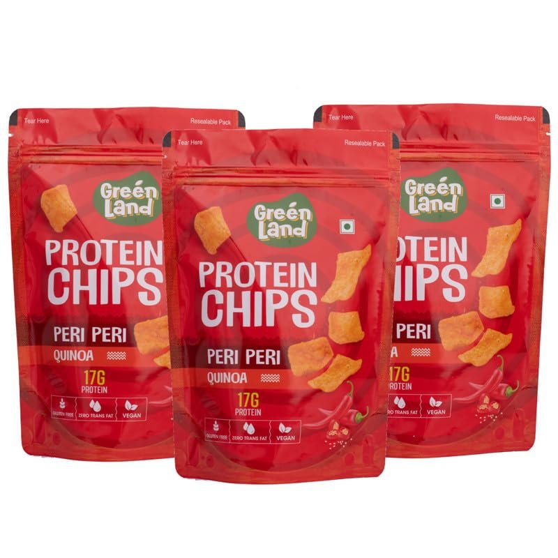 GREENLAND Protein Chips (Pack of 3, 80g Each) Healthy Snacks | Gluten Free | Rich in Protein | Zero Trans Fat | Flavor: Peri Peri Quinoa