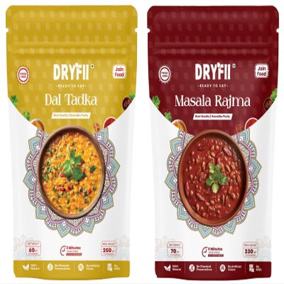 Dryfii Jain Rajma & Dal Tadka | Jain Meal | Ready-to-Eat-Food | Instant Meal | No Onion, No Garlic | Freeze Dried | Rehydrated Weight 480 g