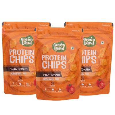 GREENLAND Protein Chips (Pack of 3, 80g Each) Healthy Snacks | Gluten Free | Rich in Protein | Zero Trans Fat | Flavor: Tango Tomato