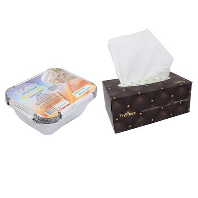 Freshee 450ml 10pcs Aluminium Foil Containers with 100pulls of 2ply Tissues for Face