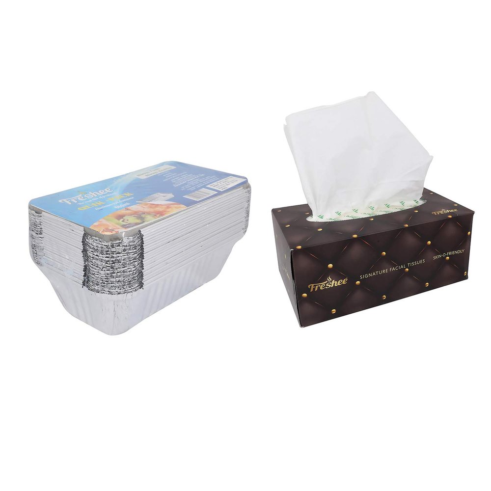 Freshee 660ml 25pcs Aluminium Foil Containers with 100pulls of 2ply Tissues for Face