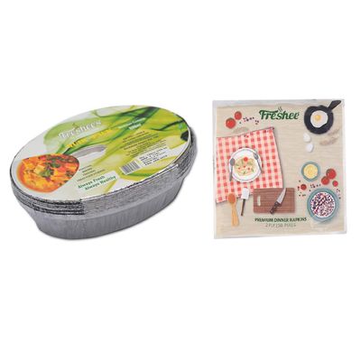 Freshee 600ml 10pcs Aluminium Foil Containers with 50 Pulls 2 Ply Dinner Napkin Tissue Paper