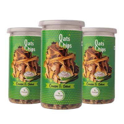 GREENLAND Protein Chips (Pack of 3, 135g Each) Healthy Snacks | Gluten Free | Rich in Protein | Zero Trans Fat | Flavor: Cream & Onion Oats