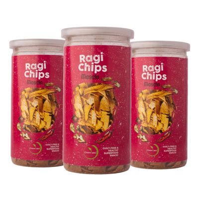 GREENLAND Protein Chips (Pack of 3, 135g Each) Healthy Snacks | Gluten Free | Rich in Protein | Zero Trans Fat | Flavor: Masala Ragi