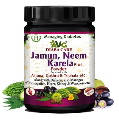AVG Health Organics Diaba Care Karela Jamun Neem Powder 200g, Diabetes Control Ayurvedic Supplement with Arjuna, Gokhru & Triphala, Helps in Relieving Constipation